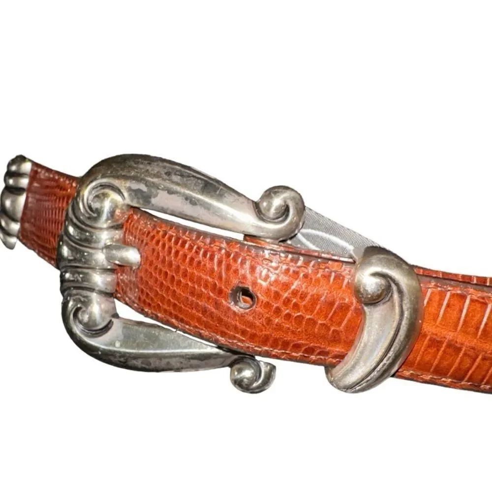 Brighton vintage 1996 brown croc embossed leather belt w/detailed silver links M